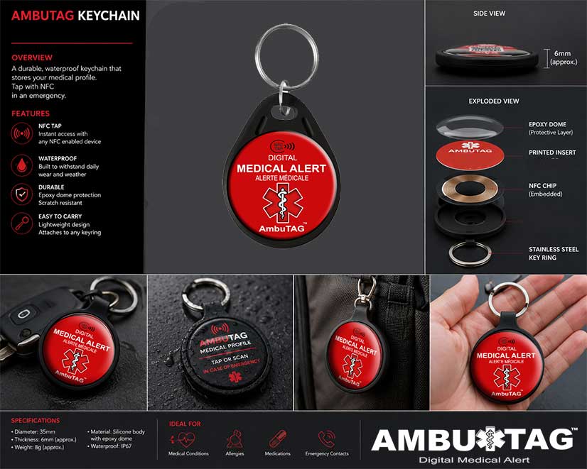 Digital Medical Alert Tap Key chain